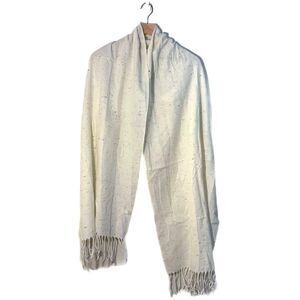 Cream Woven Scarf with Fringe Women’s Cream Gray Speckled.